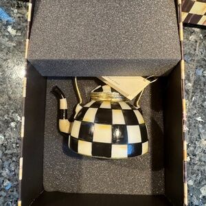 Mackenzie Childs Courtly Check Tea Kettle Ornament Rare HTF Mint in Gift Box